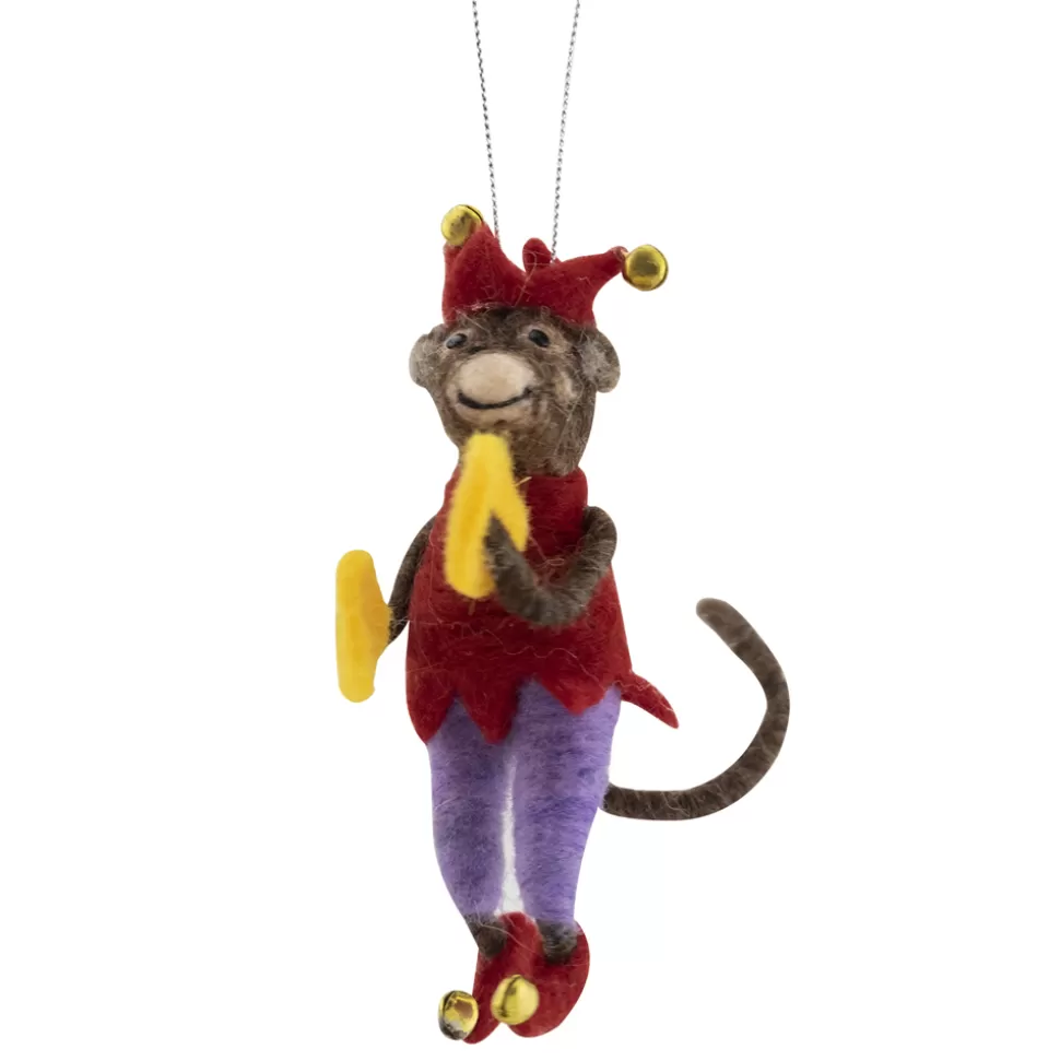 Christmas Forever ORN WOOL MONKEY 4.75″ W/ RED VEST & SYMBOLS
