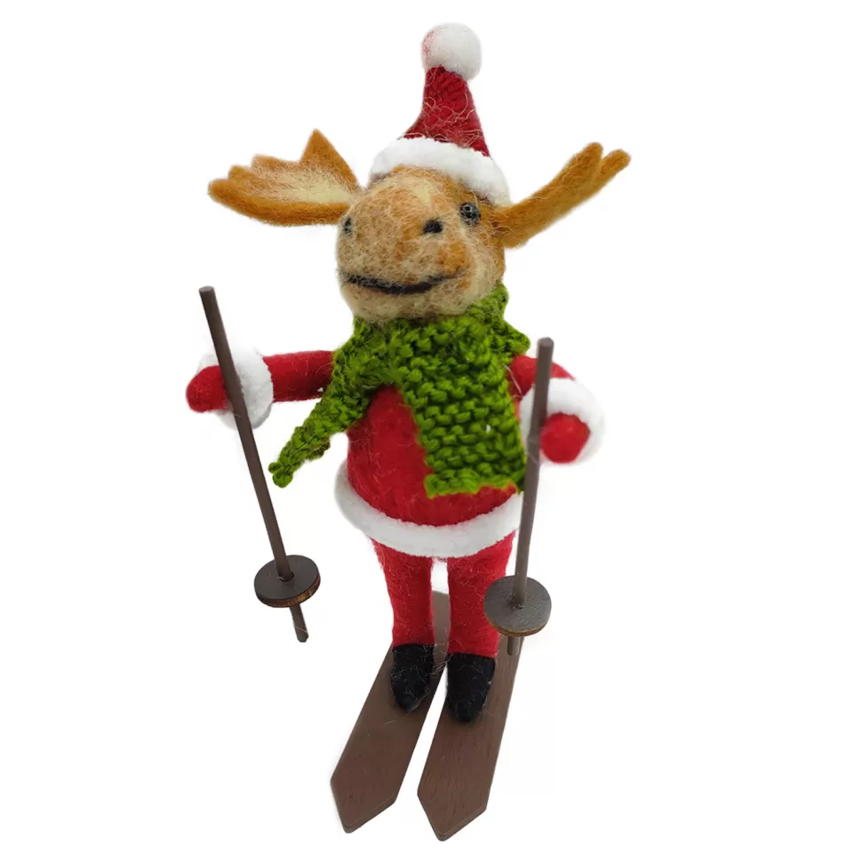 Christmas Forever ORN WOOL MOOSE SKIING 5″ RED/GREEN