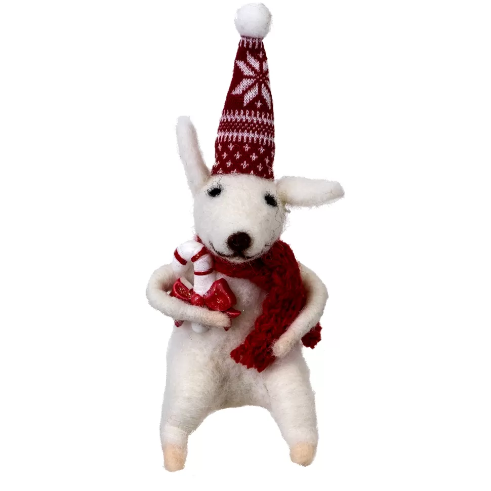 Christmas Forever ORN WOOL MOUSE 3.5″ W/CANDY CANE RED NORDIC HAT