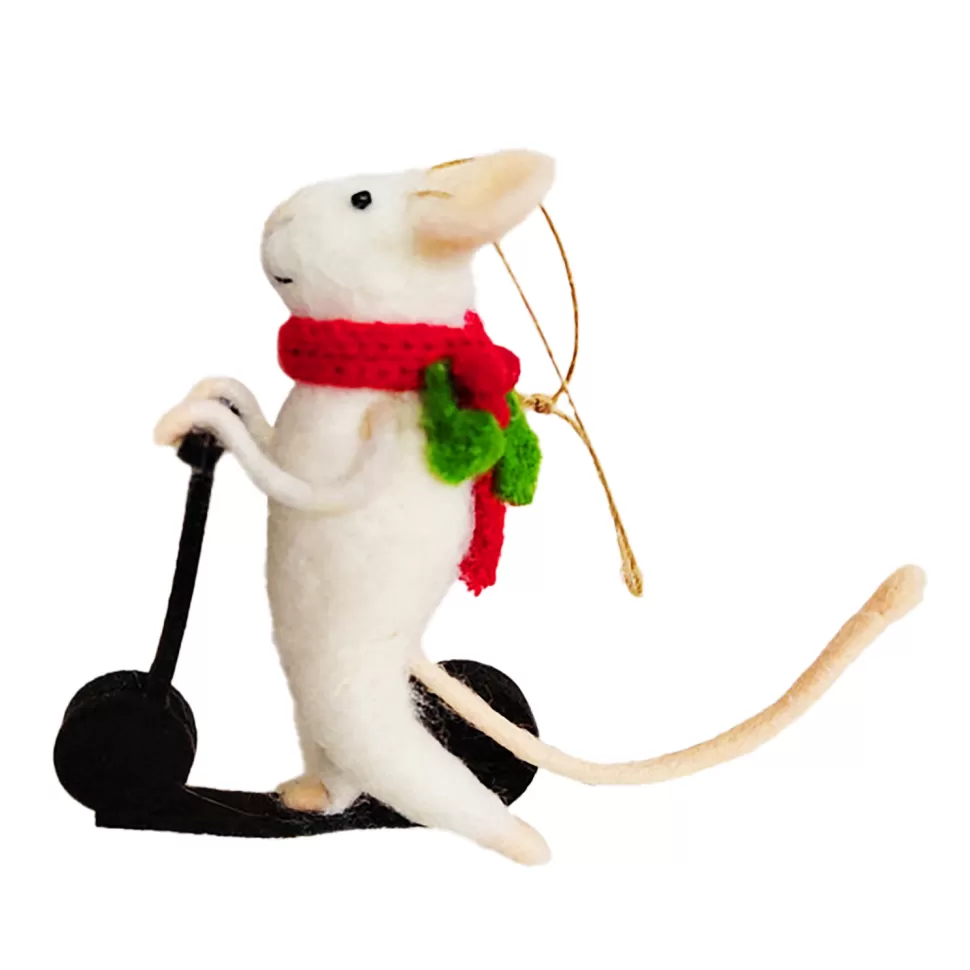 Christmas Forever ORN WOOL MOUSE 4.5″ ON A SCOOTER