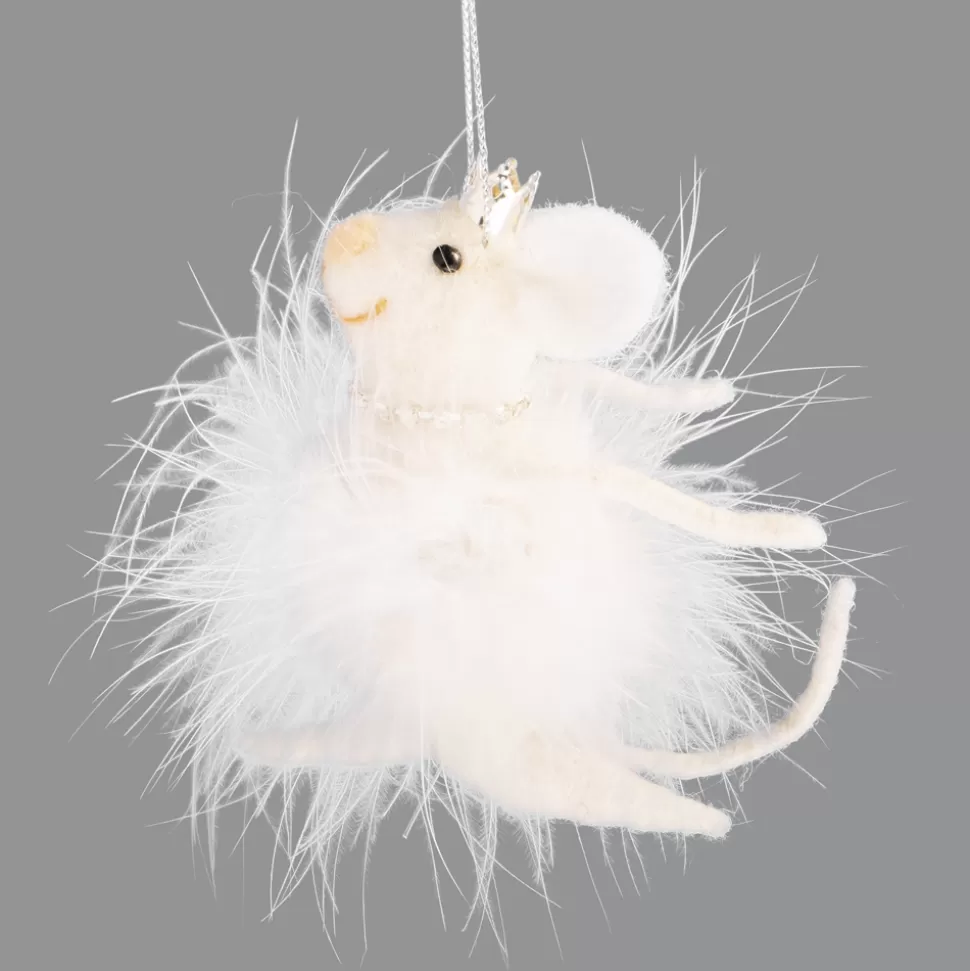 Christmas Forever ORN WOOL MOUSE 4.75″ BALLERINA W/ FEATHER TUTU