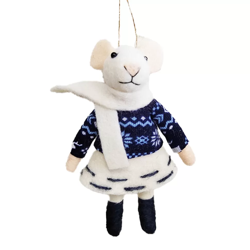 Christmas Forever ORN WOOL MOUSE 5.5″ W/ BLUE CLOTHING 5.5″