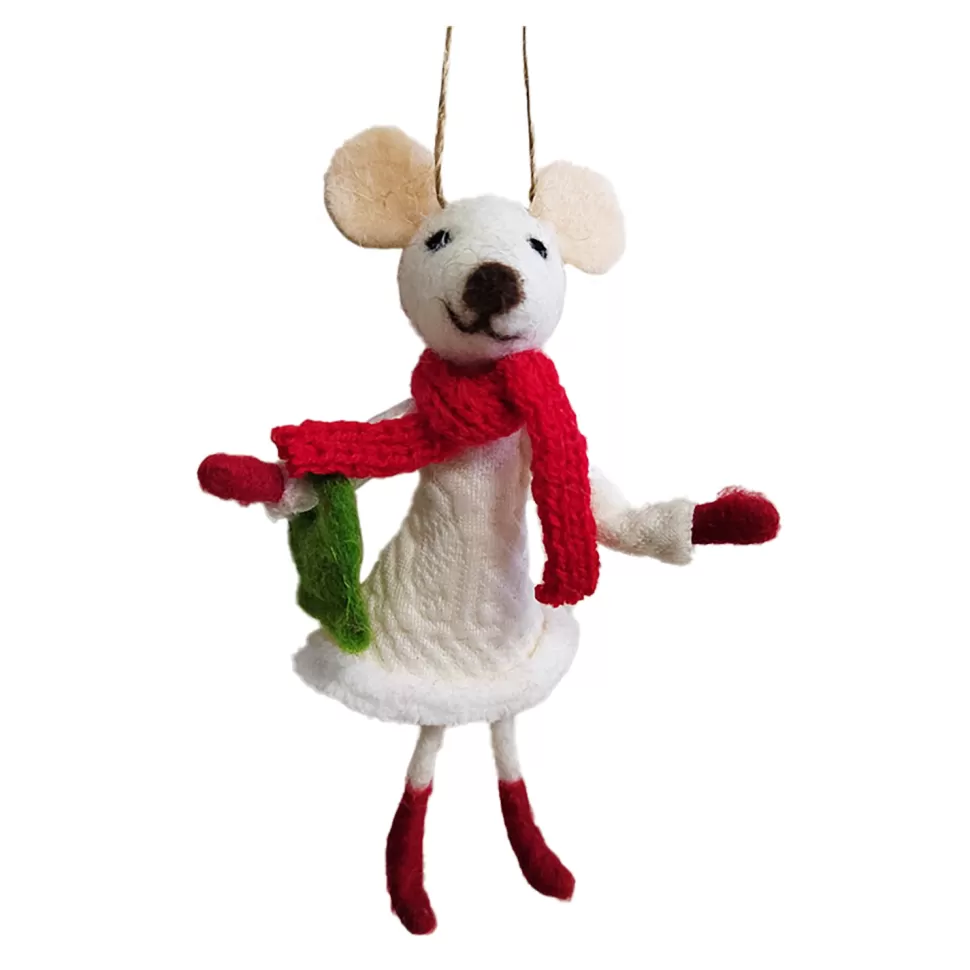 Christmas Forever ORN WOOL MOUSE 5.5″ W/ RED SCARF & HANDBAG