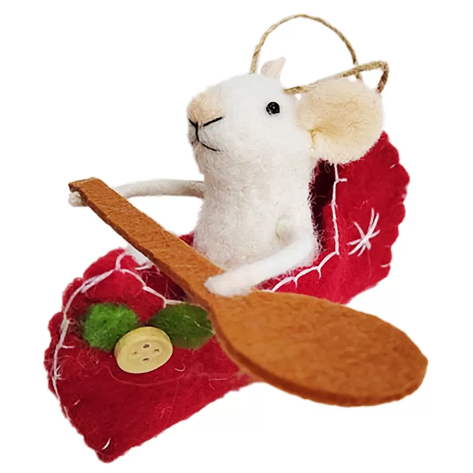 Christmas Forever ORN WOOL MOUSE 5″ IN A BOAT ROWING
