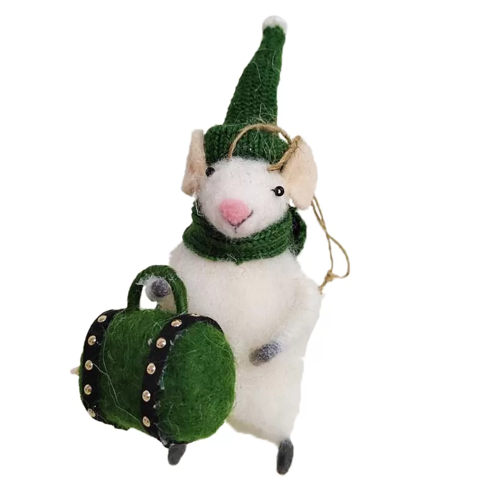 Christmas Forever ORN WOOL MOUSE 6″ W/ GREEN BAG 6″