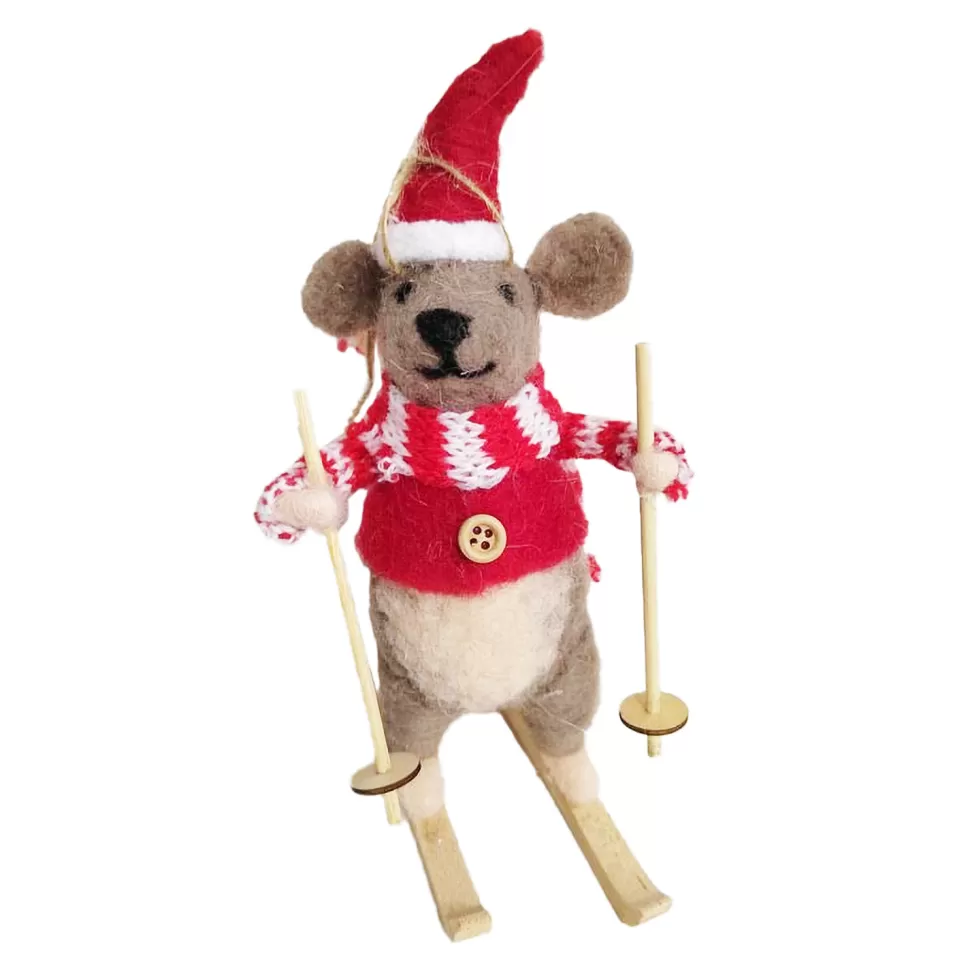 Christmas Forever ORN WOOL MOUSE 6″SKIING