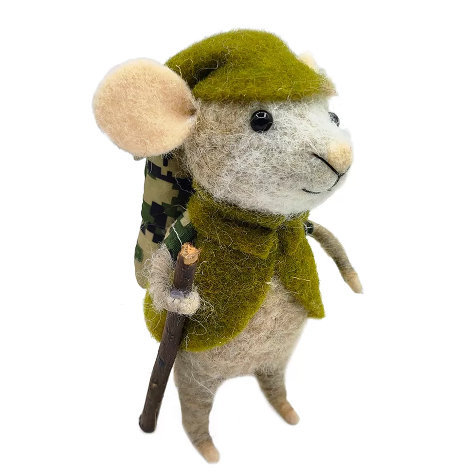 Christmas Forever ORN WOOL MOUSE CAMOUFLAGE BACKBAG 5″ BROWN/GREEN
