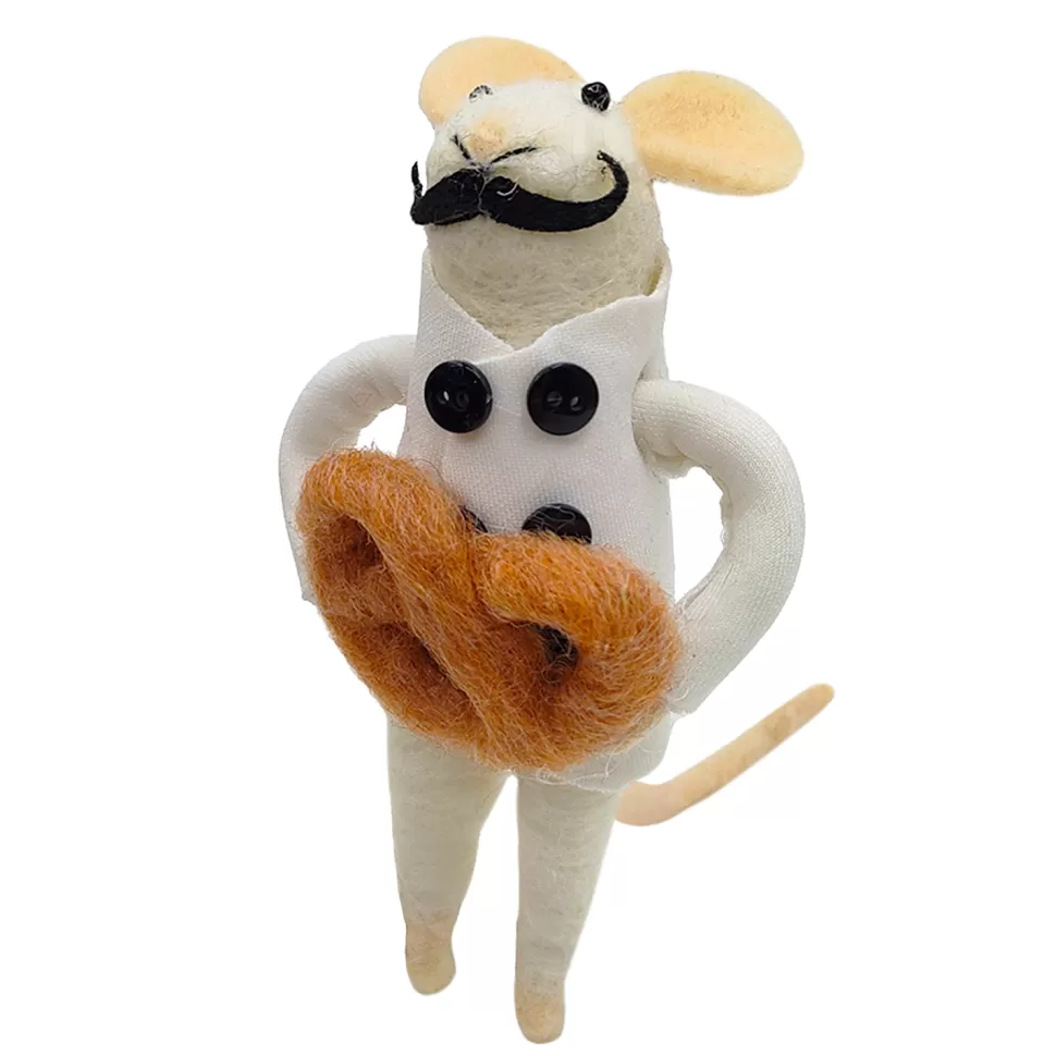 Christmas Forever ORN WOOL MOUSE CHEF HOLDING PRETZEL 4.5″ BROWN/WHITE