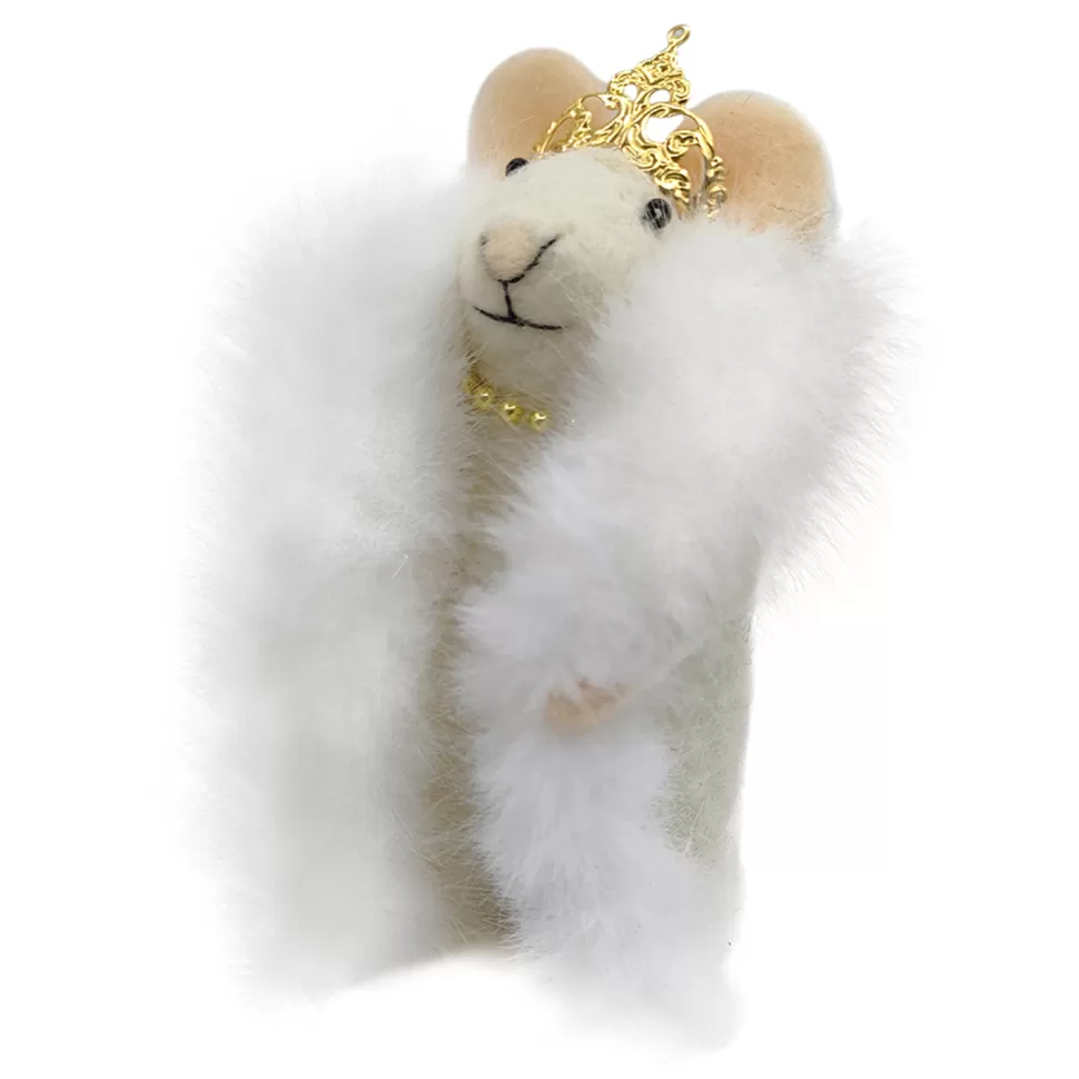 Christmas Forever ORN WOOL MOUSE FUR COAT W/ CROWN 5″ WHITE/GOLD