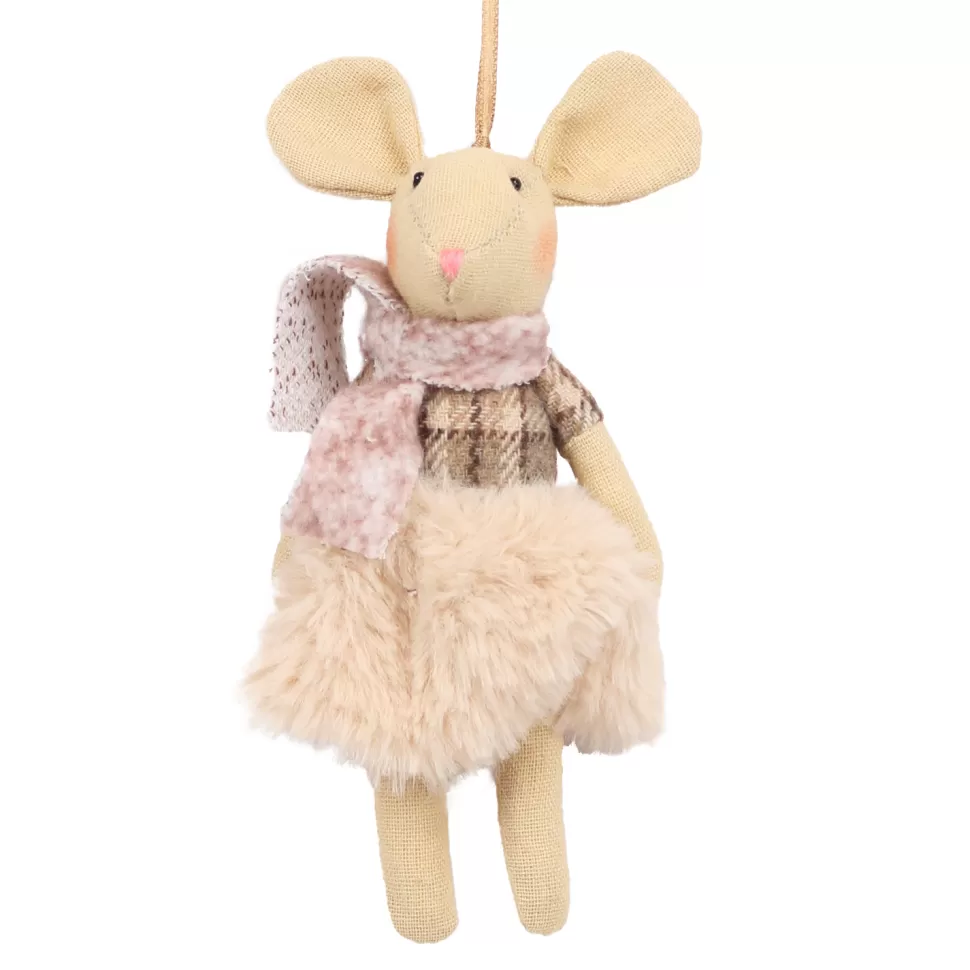 Christmas Forever ORN WOOL MOUSE FUR FABRIC 6″ CREAM/NATURAL