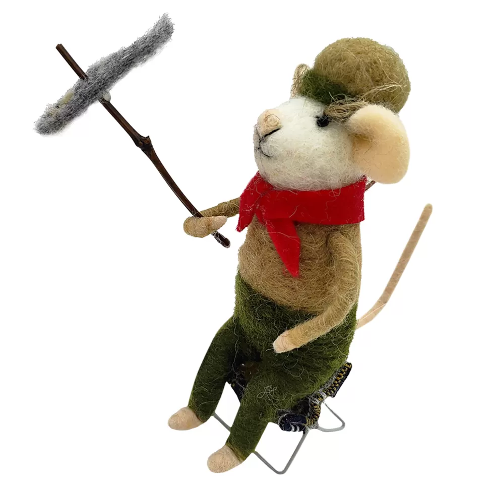 Christmas Forever ORN WOOL MOUSE GRILLING FISH 4.5″ GREEN/BROWN