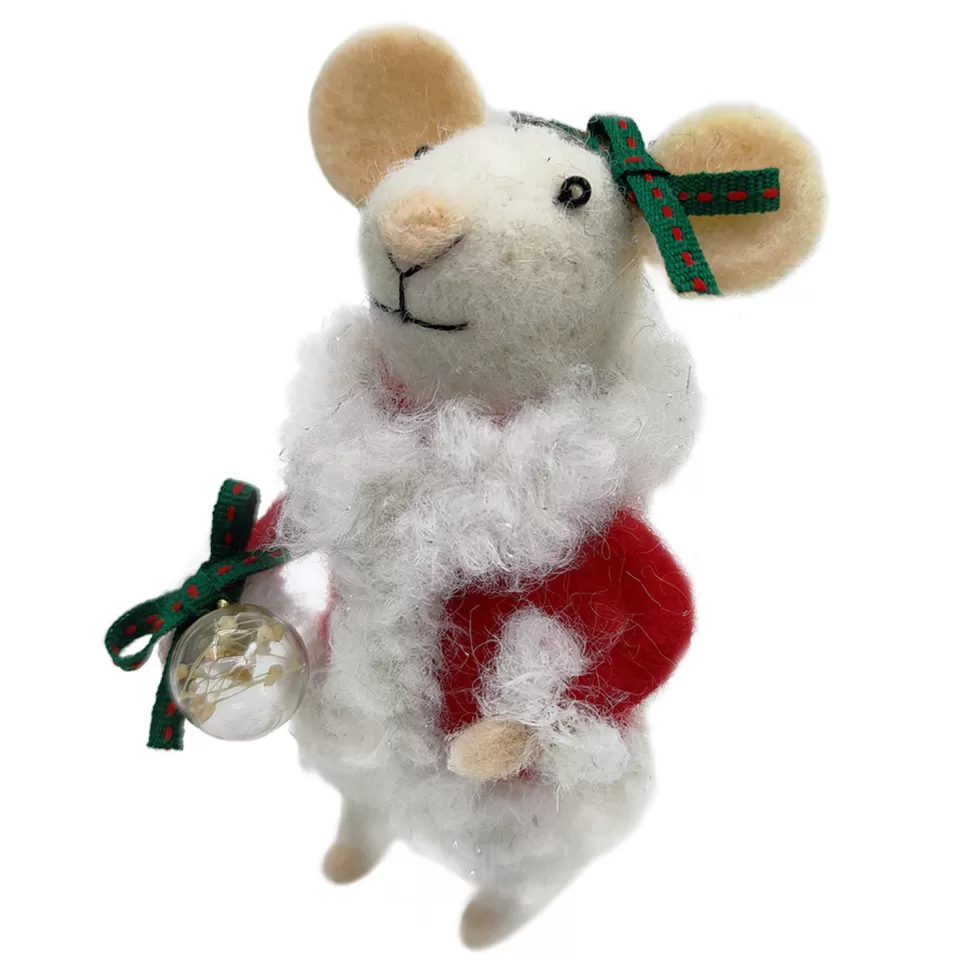 Christmas Forever ORN WOOL MOUSE HOLDIN BAUBLE ORNAMENT 4.5″ RED/WHITE