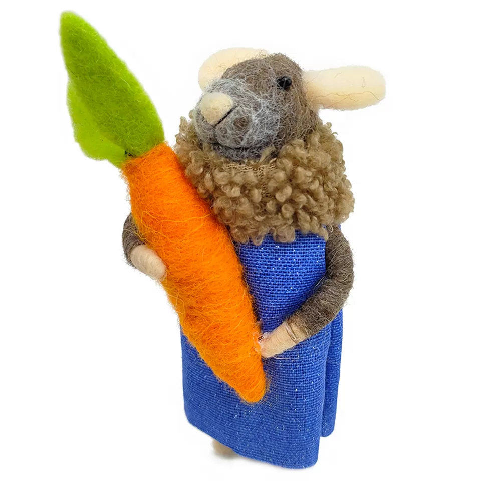 Christmas Forever ORN WOOL MOUSE HOLDING CARROT 4″ BLUE/ORANGE