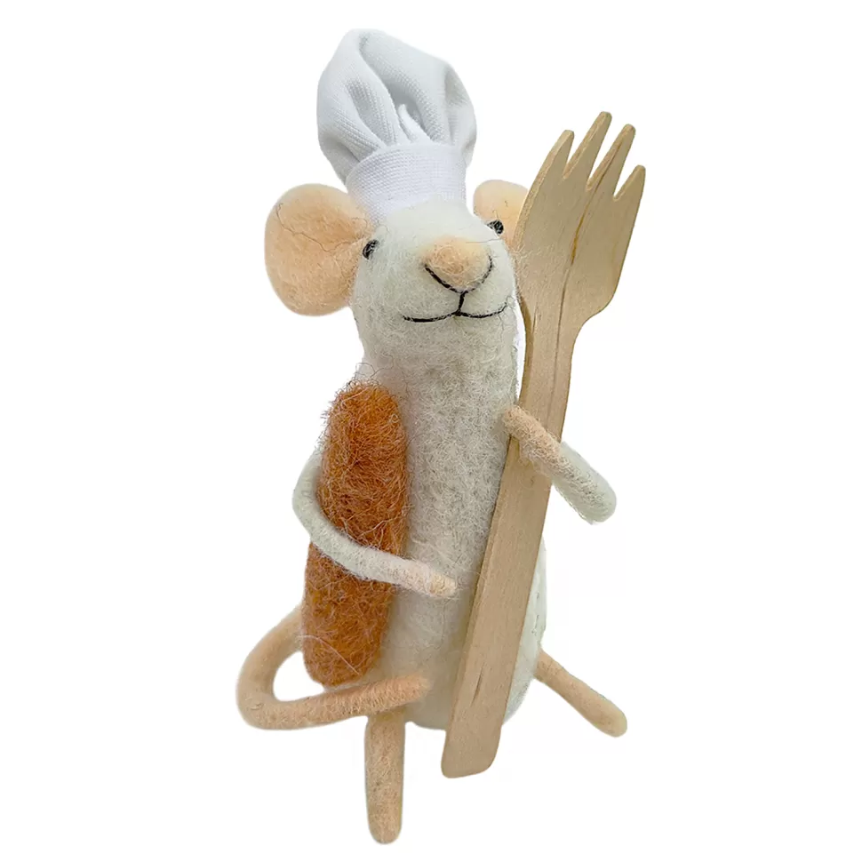 Christmas Forever ORN WOOL MOUSE HOLDING FORK 4.5″ BROWN/WHITE