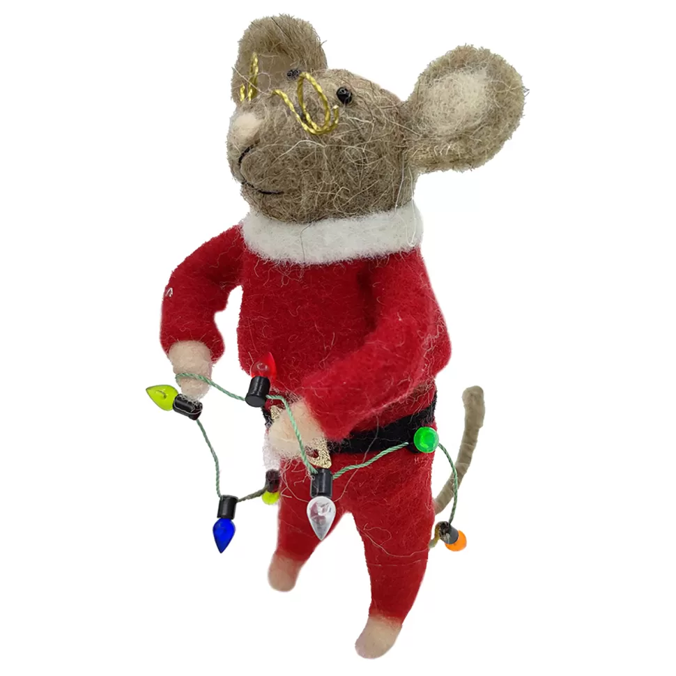 Christmas Forever ORN WOOL MOUSE HOLDING LIGHTS GARLAND 4.5″ RED/GREEN