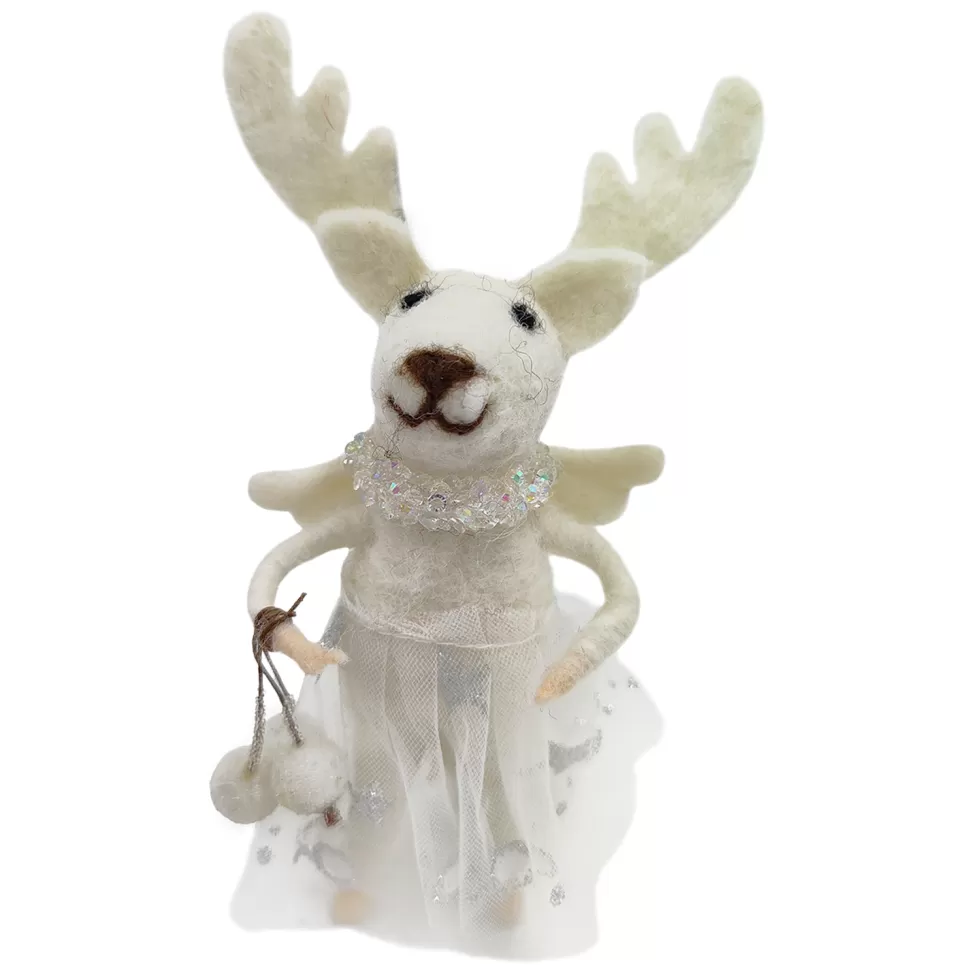 Christmas Forever ORN WOOL MOUSE REINDEER W/ SKIRT 6.5″ ICED/WHITE