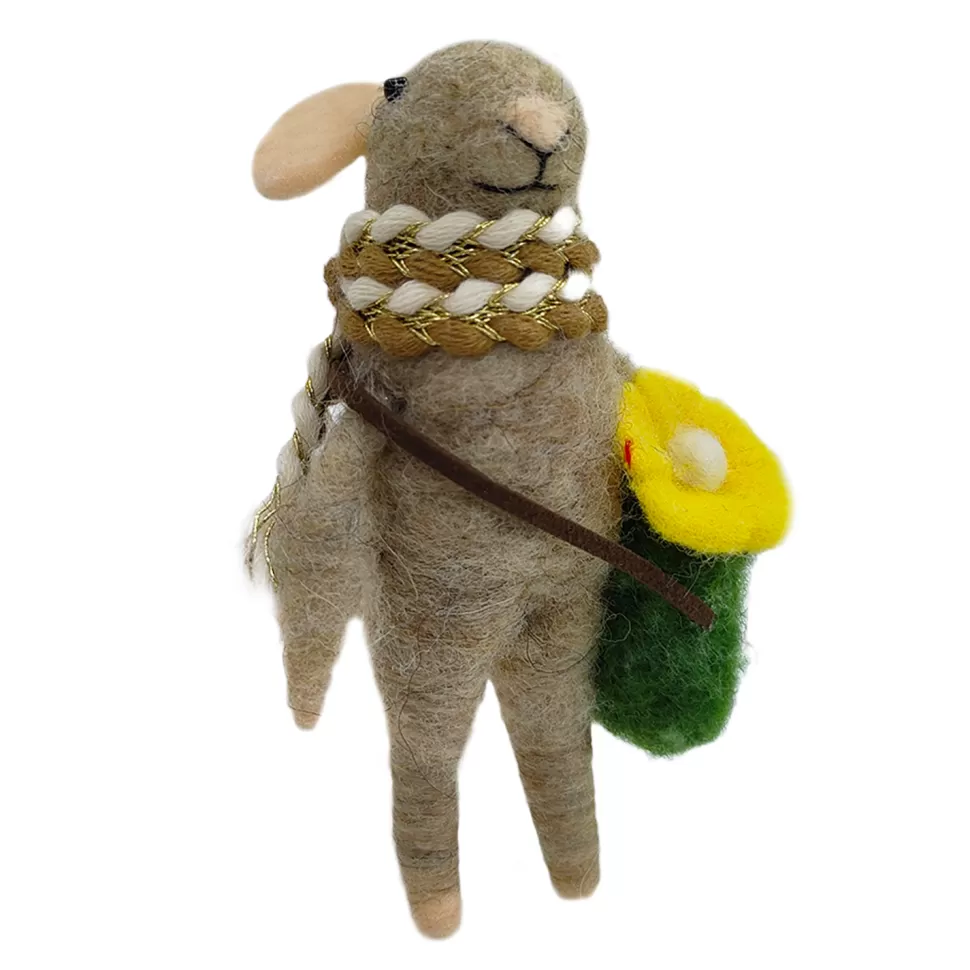 Christmas Forever ORN WOOL MOUSE W/ BAG & FLOWER 4.5″ YELLOW/ GREY
