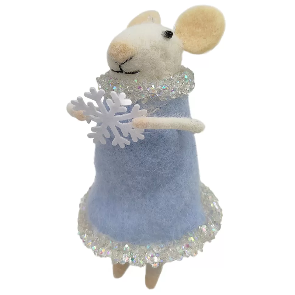Christmas Forever ORN WOOL MOUSE W/ SKIRT & SNOWFLAKE 4.5″ ICED BLUE