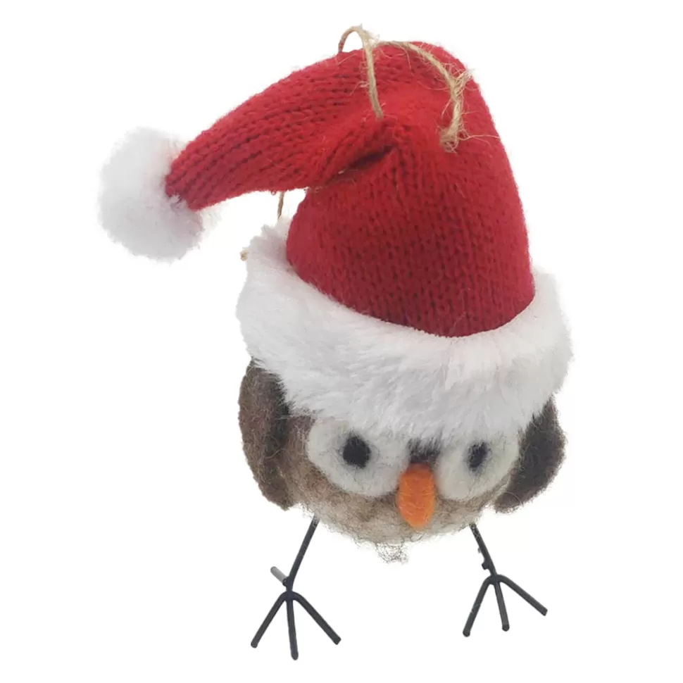 Christmas Forever ORN WOOL OWL 4″X2″X2″ W/ RED SANTA HAT