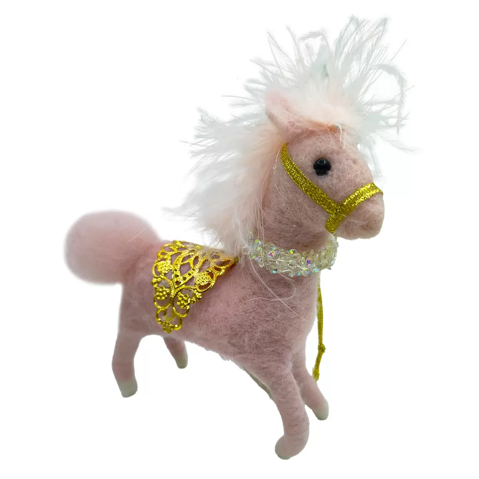 Christmas Forever ORN WOOL PONY ICED COLLAR W/ SATTLE 5″ PINK/GOLD