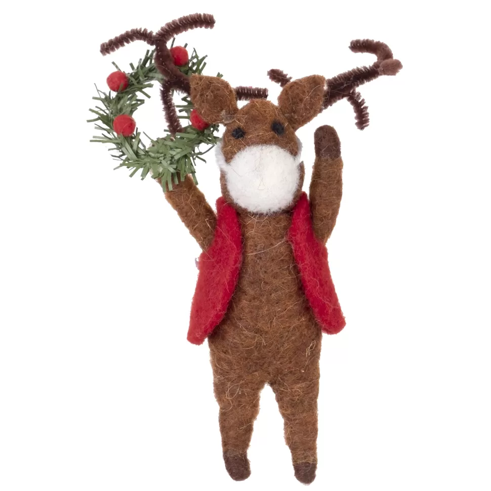 Christmas Forever ORN WOOL REINDEER 6.25″ BROWN W/ MASK