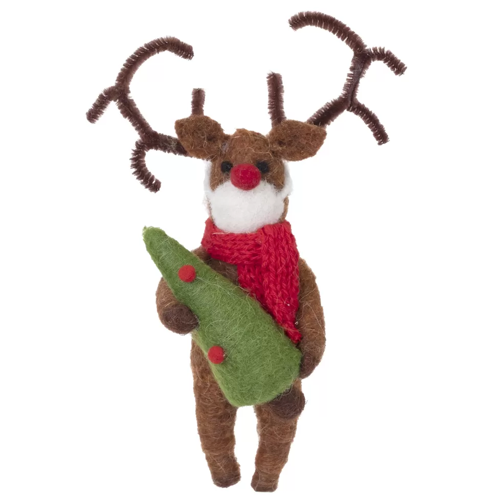 Christmas Forever ORN WOOL REINDEER 6.25″ BROWN W/ WOOL TREE