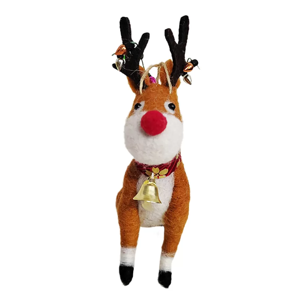 Christmas Forever ORN WOOL REINDEER WITH BELL AND LIGHTS 6″