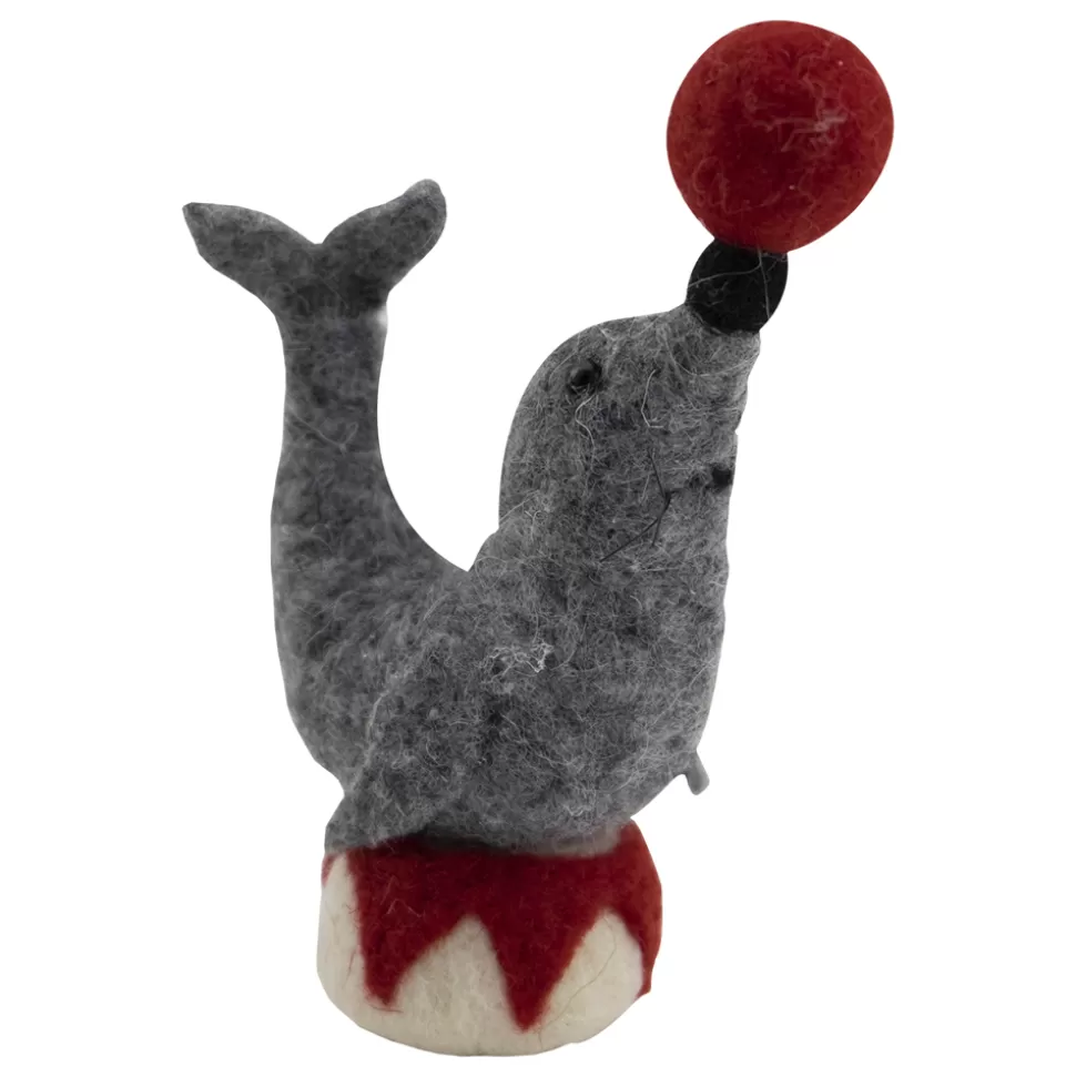 Christmas Forever ORN WOOL SEAL 4.75″ ON DRUM W/ RED BALL