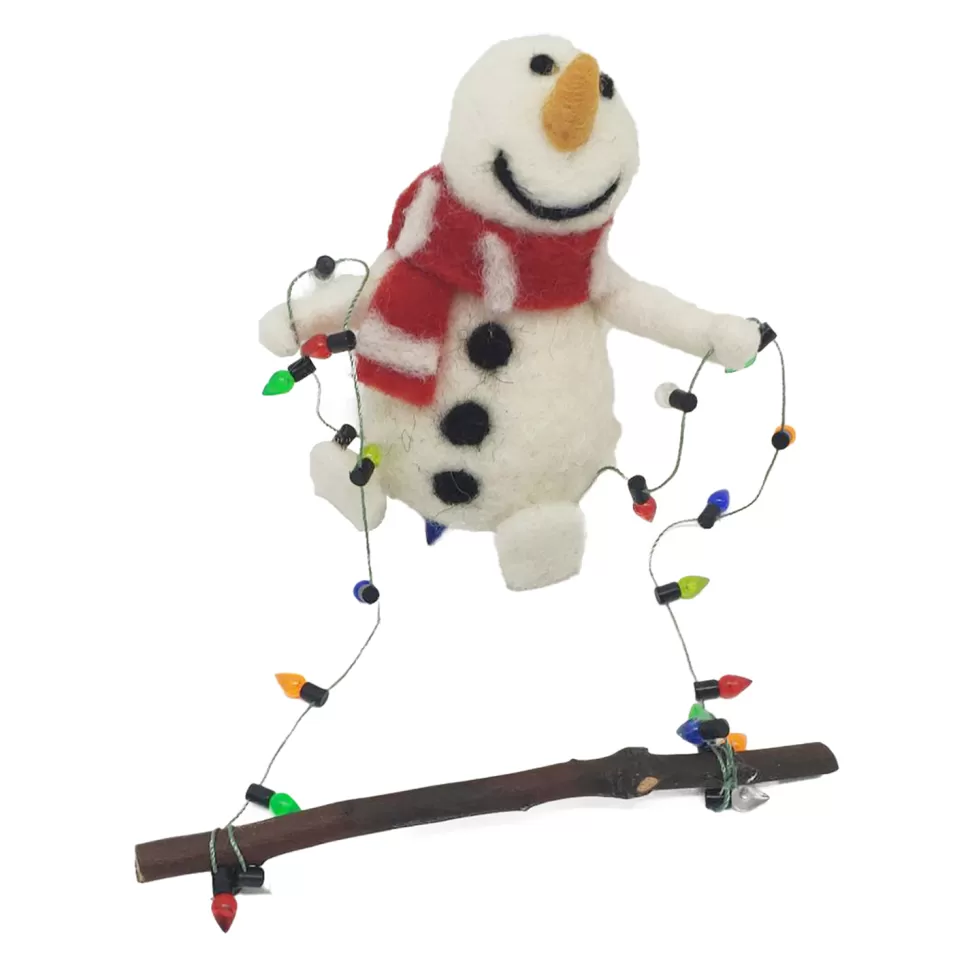 Christmas Forever ORN WOOL SNOWMAN 6″X2″X2″ HOLDING XMAS LIGHTS MULTI