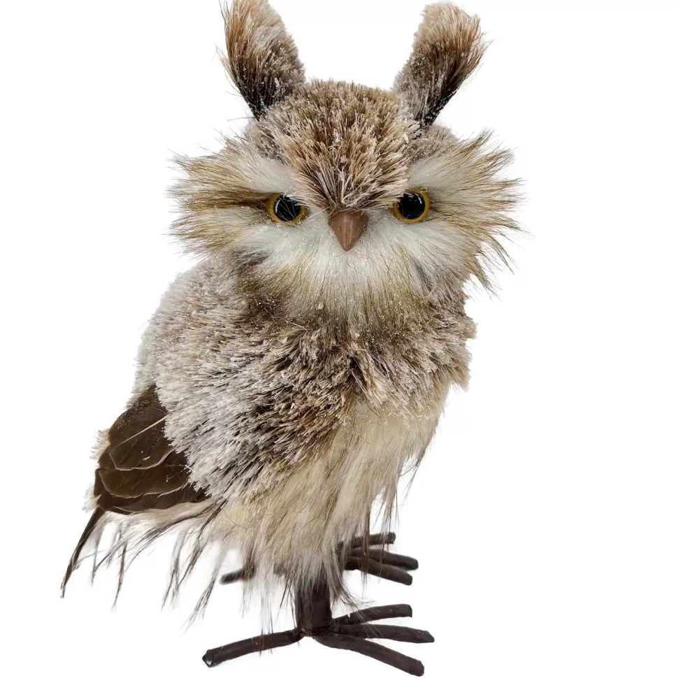 Christmas Forever OWL BROWN /WHITESTANDING FAUX FUR 5.5″x9″ SNOW FLOCKED