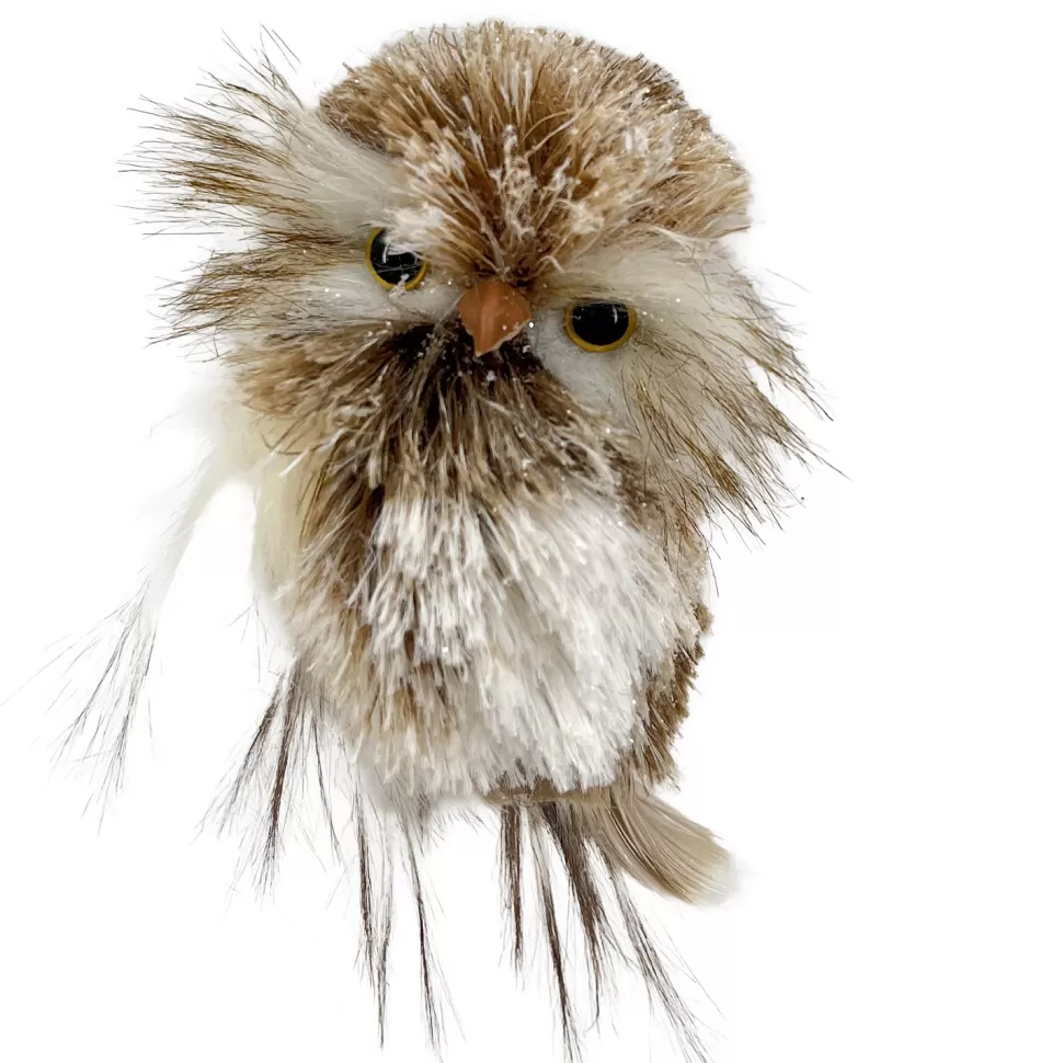 Christmas Forever OWL BROWN/WHITE 4.5″ SNOW FLOCKED