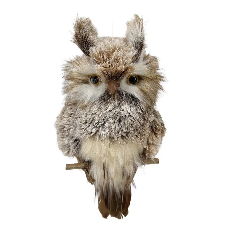 Christmas Forever OWL BROWN/WHITE 5″ SNOW FLOCKING