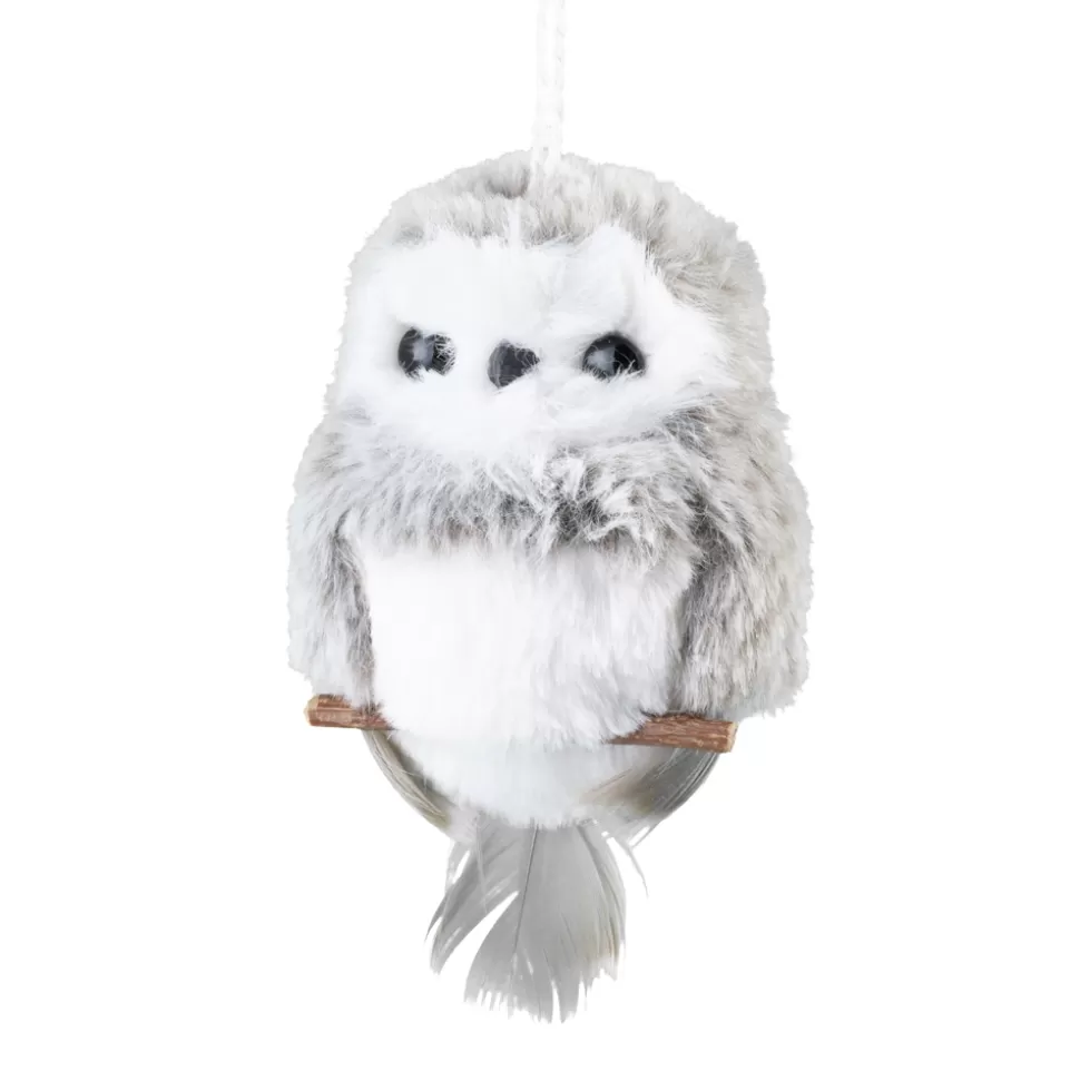 Christmas Forever OWL GRAY WHITE 5″ FAUX FUR FLAT HANGING
