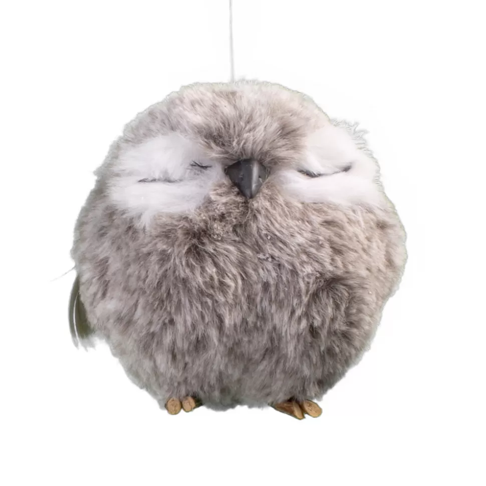Christmas Forever OWL GRAY/WHITE 3.5″ FAUX FUR ROUND HANGING