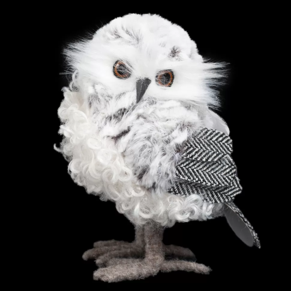 Christmas Forever OWL GRAY/WHITE 5.5″ WOOLY FUR STANDING