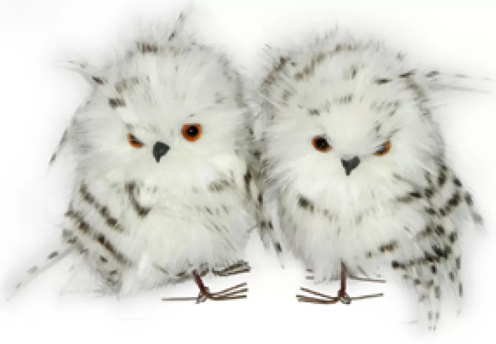 Christmas Forever OWL GRAY/WHITE 5″ LONG HAIR TWINS STANDING