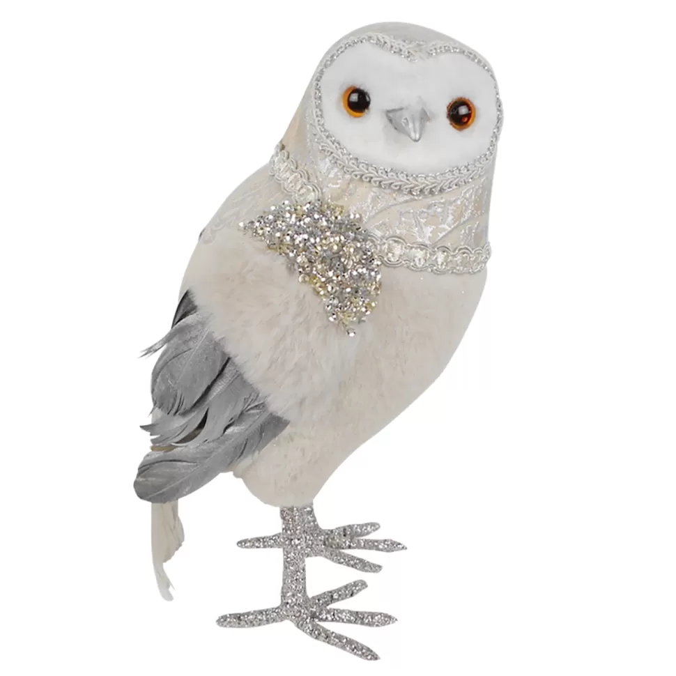 Christmas Forever OWL IVORY 10″ STANDING W/ FUR FABRIC, GLITTER & SEQUIN
