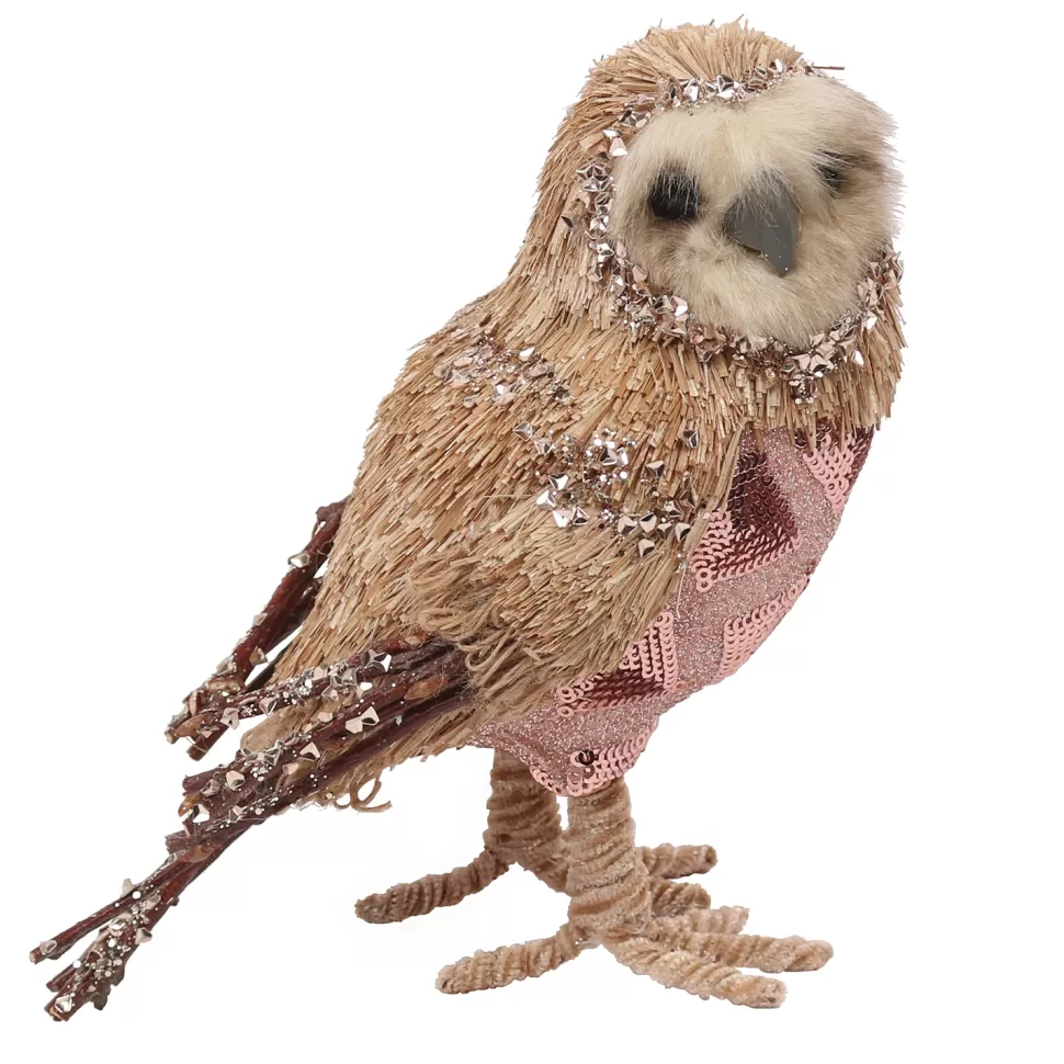 Christmas Forever OWL NATIRAL GRASS 6.5″STANDING W/ PINK BELLY & GLITTER