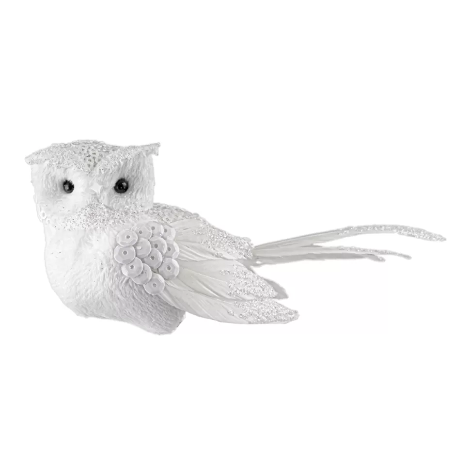 Christmas Forever OWL WHITE 5.5″ W/ CLIP, GLITTER AND SEQUINS