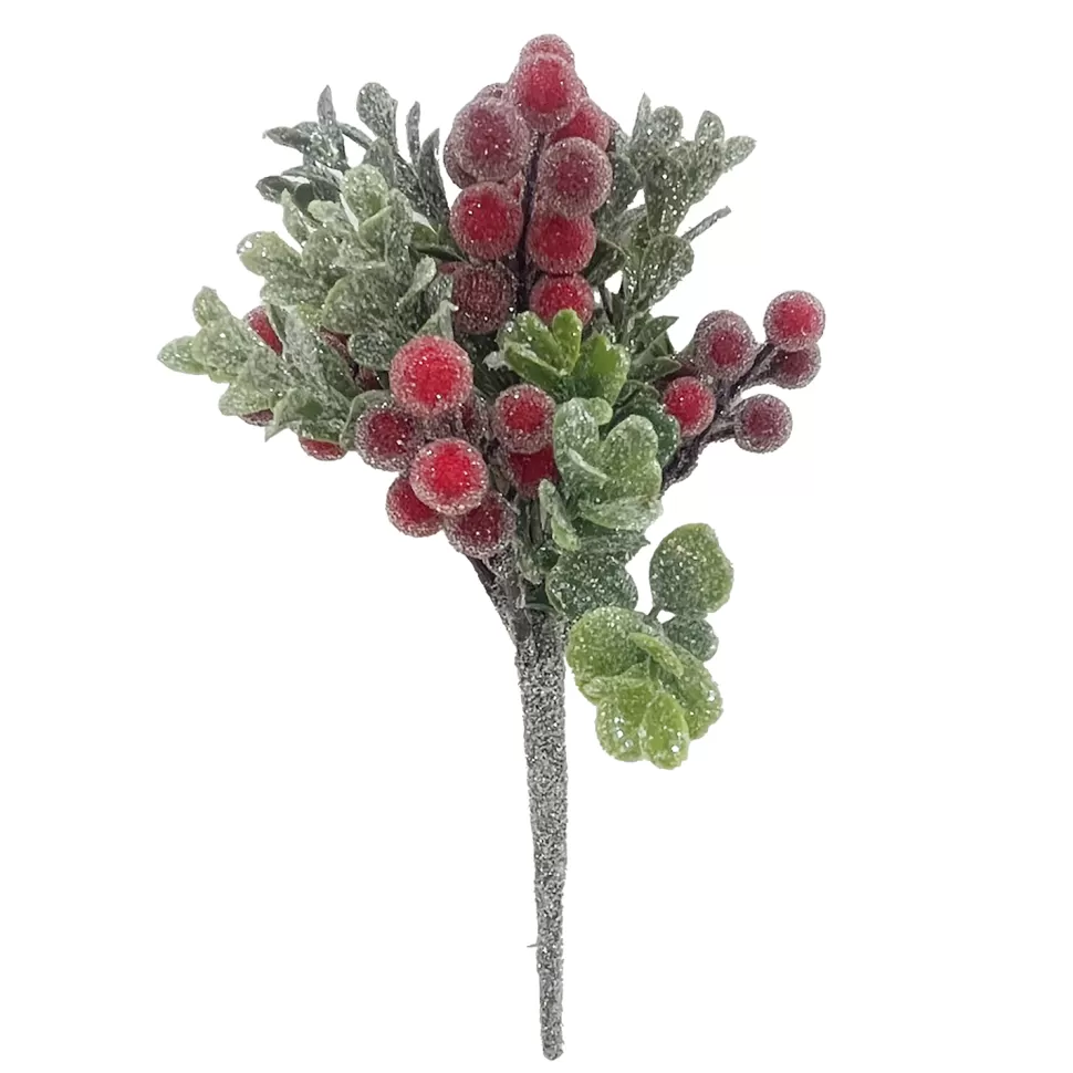 Christmas Forever PICK BERRY 09″ RED W/ EUCALYPTUS FROSTED
