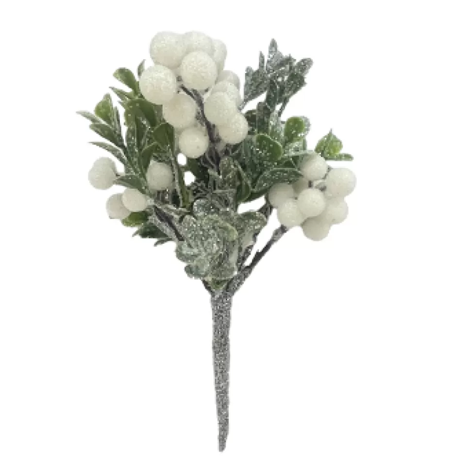 Christmas Forever PICK BERRY 09″ WHITE W/ EUCALYPTUS FROSTED