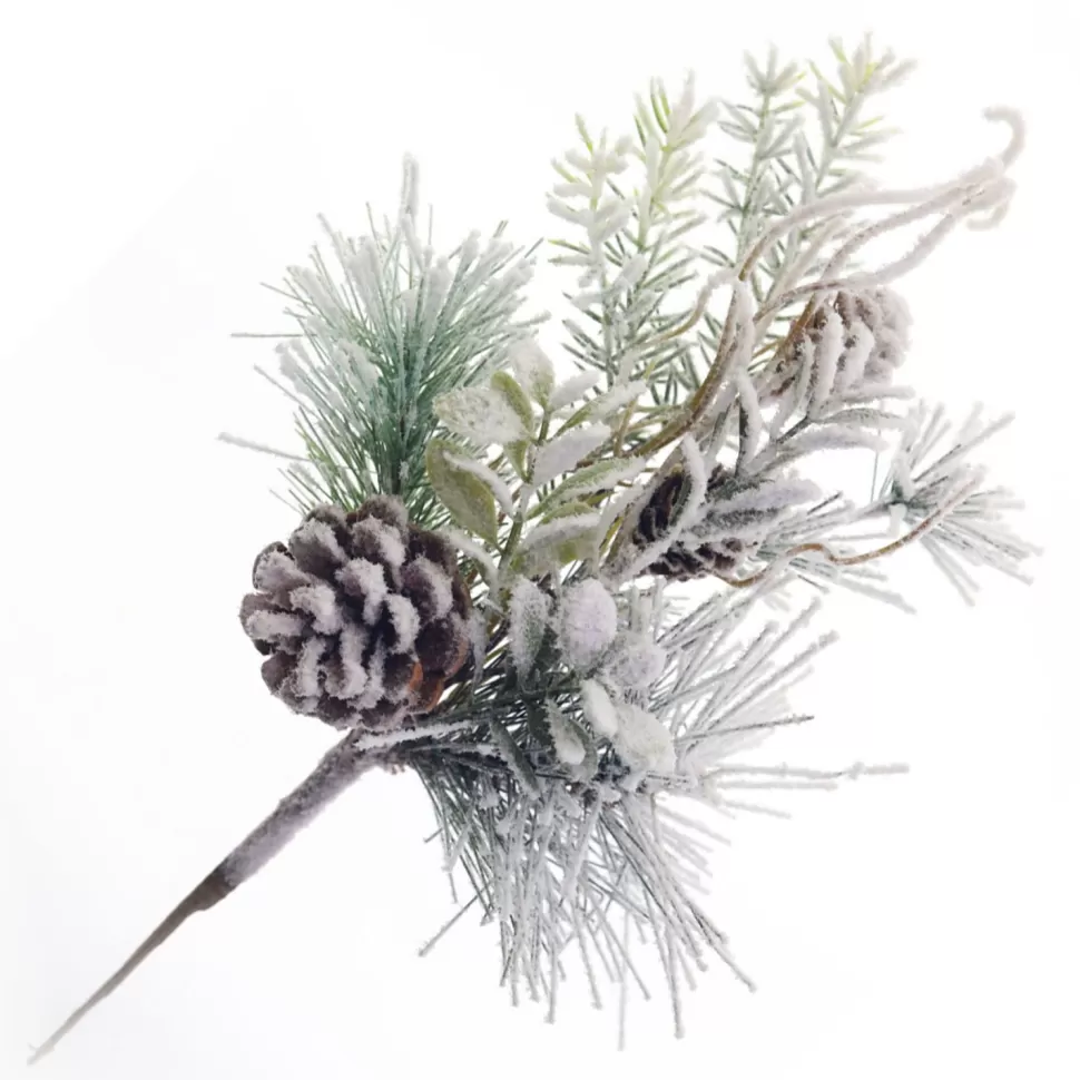 Christmas Forever PICK PINE FLOCKED 12″ MIXED PINE WITH PINE CONE AND GREENERY