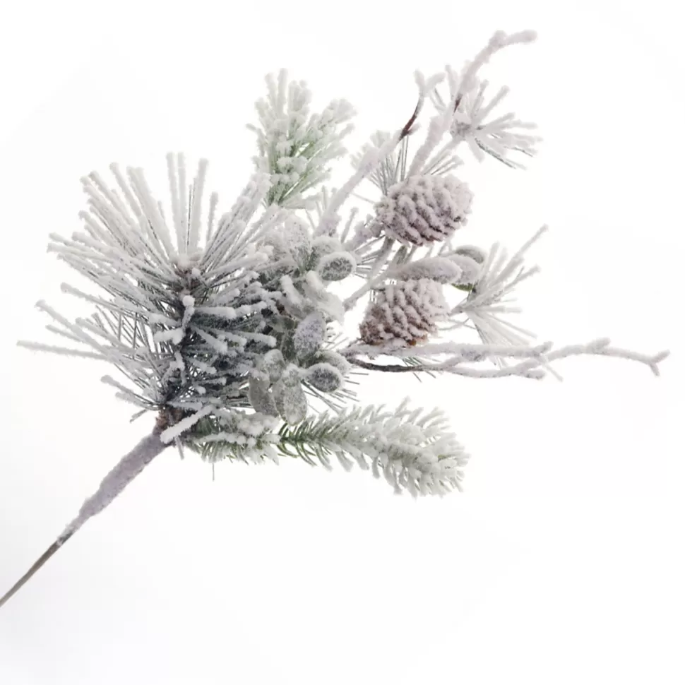 Christmas Forever PICK PINE FLOCKED 12″ NATURAL MIXED PINE WITH PINE CONE