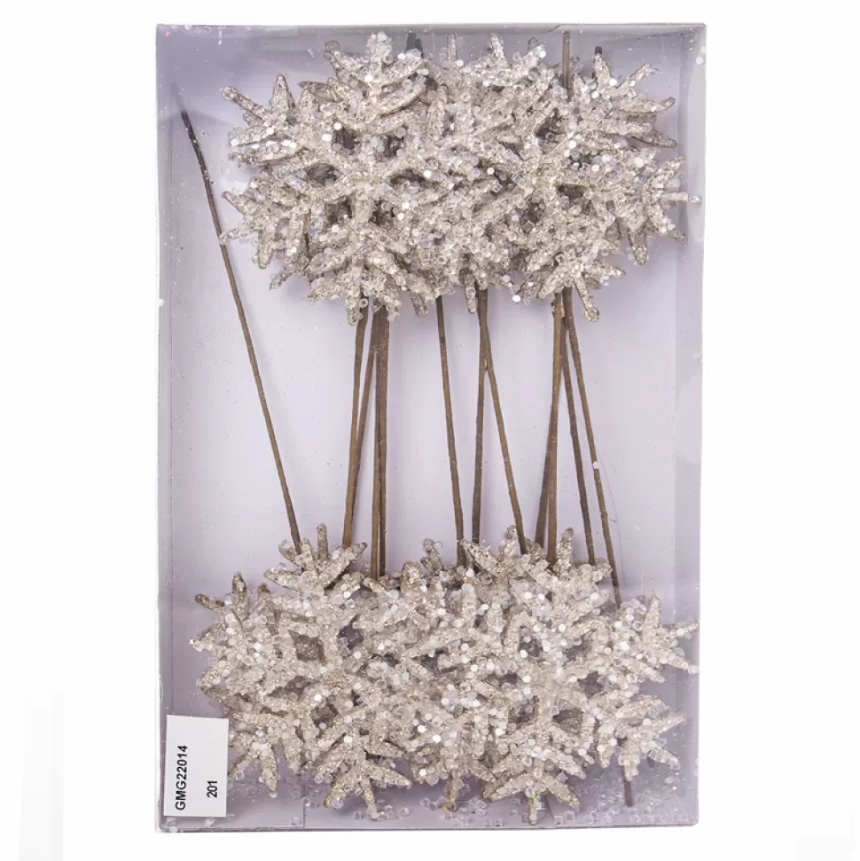 Christmas Forever PICK SNOWFLAKE 12″ X 12 PC CHAMPAGNE ICE GLITTER