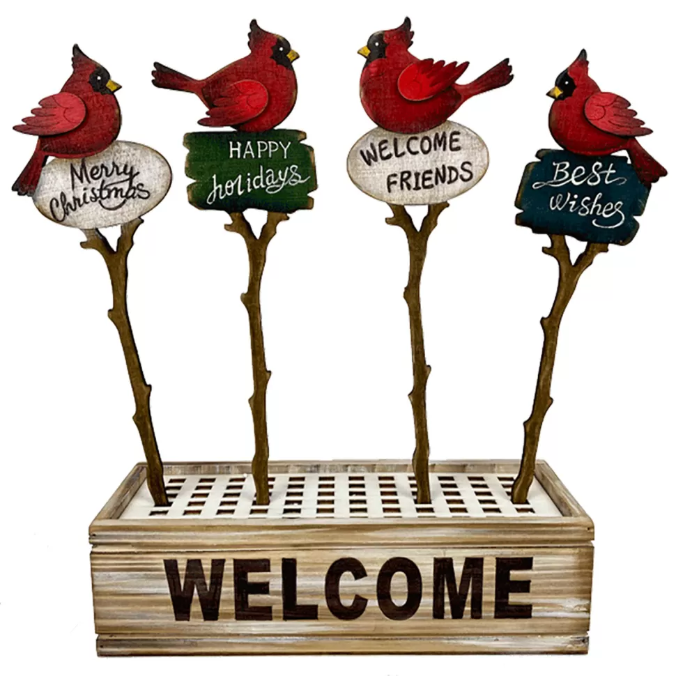 Christmas Forever PICK WOODEN CARDINAL 12.6″ MULTI W/DISPLAY BOX 4 ASST. (24PCS)