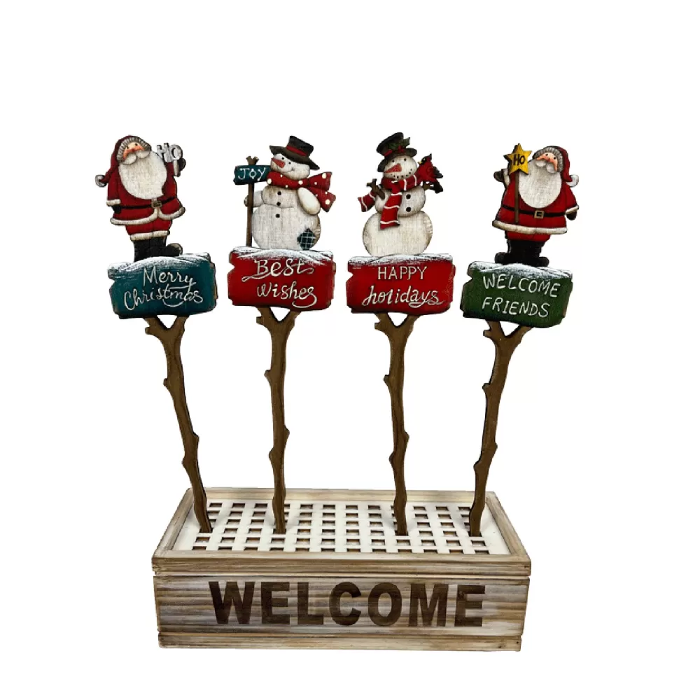 Christmas Forever PICK WOODEN SANTA | SNOWMAN 4 ASSTD. 13.5″ WITH DISPLAY BOX