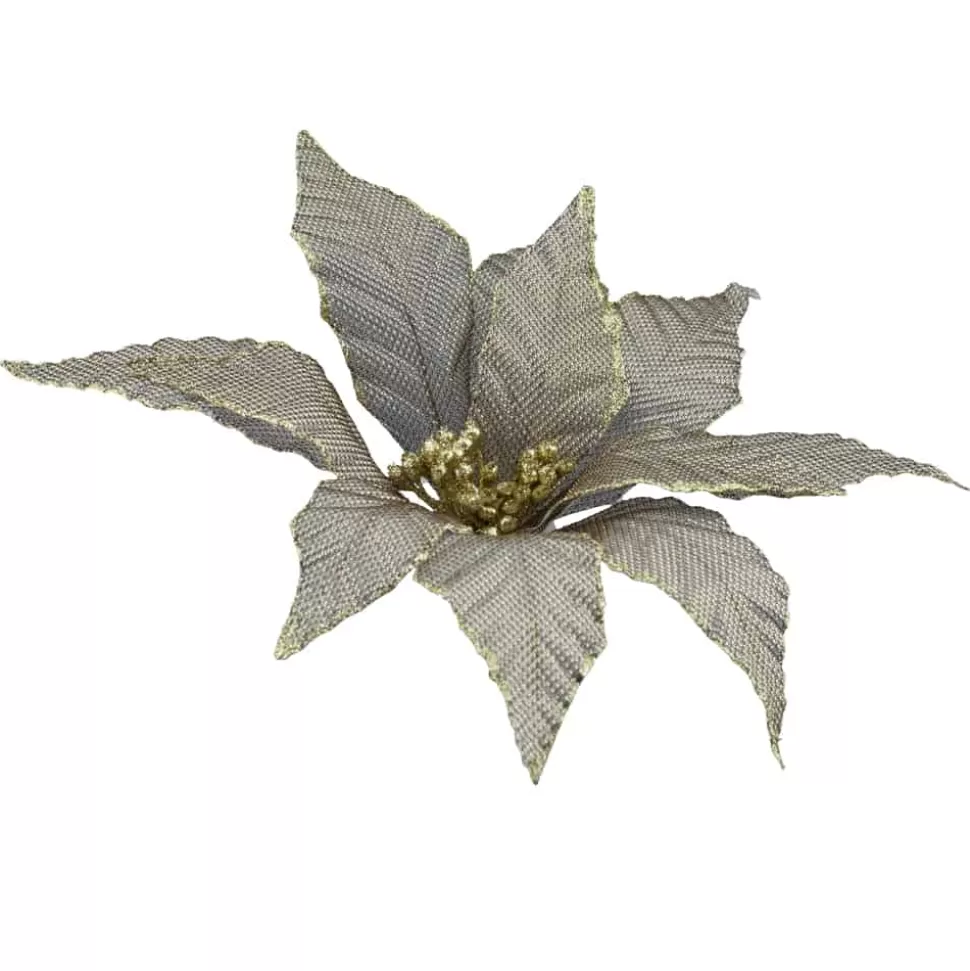 Christmas Forever POINSETTIA HEAD BRONZE 13″ SHIMMER FABRIC W/ CLIP