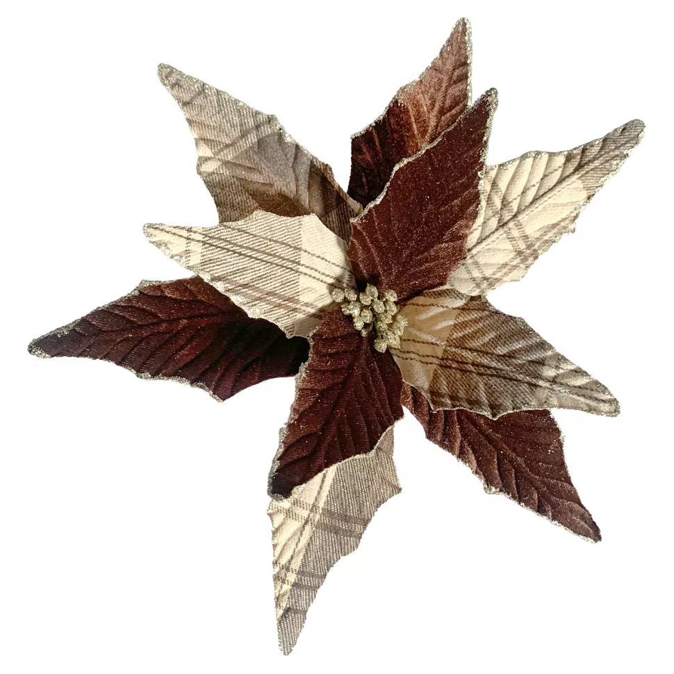 Christmas Forever POINSETTIA HEAD BROW/ CHOCOLATE 10.5″ VELVET/ FABRIC W/ CLIP