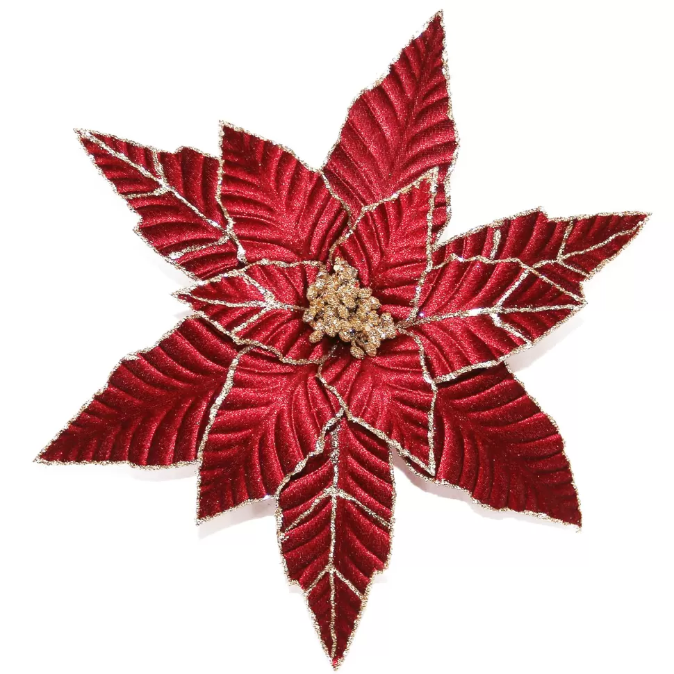 Christmas Forever POINSETTIA HEAD BURGUNDY 13″ ROSE GOLD GLTR W/ CLIP