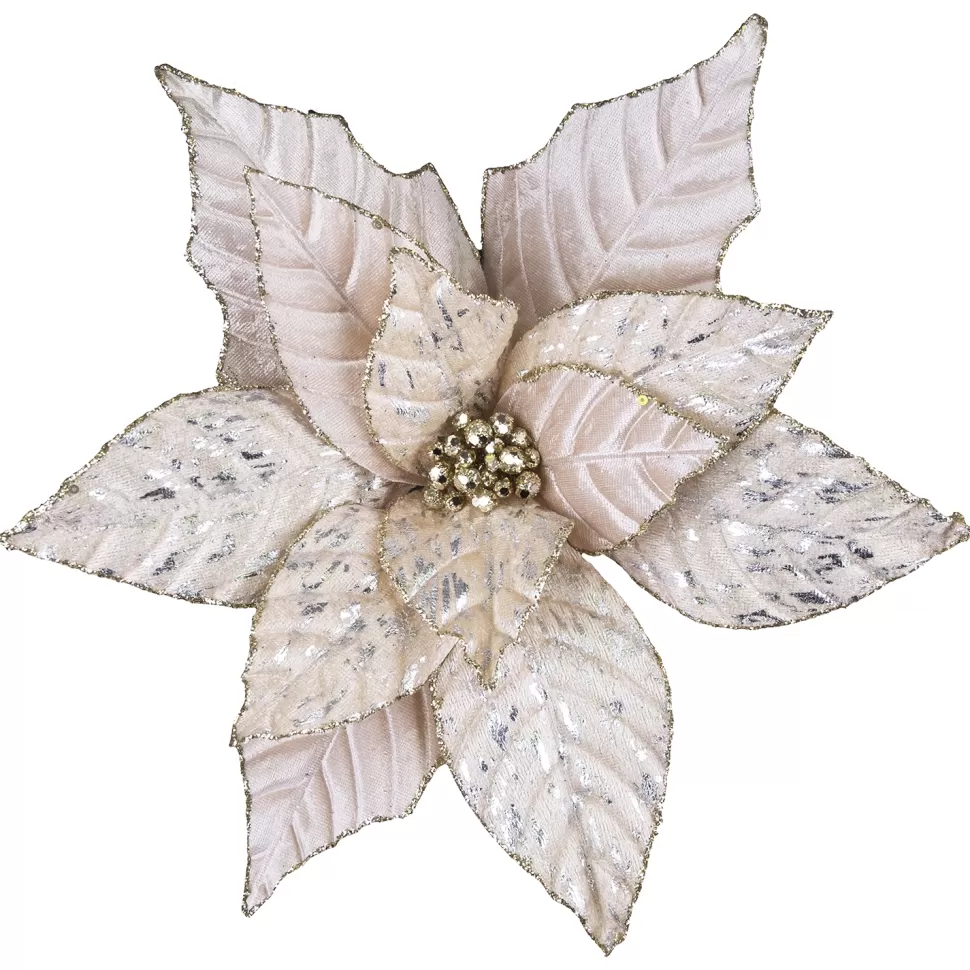 Christmas Forever POINSETTIA HEAD CHAMP 12″ VELVET W/ SILVER FOIL & CLIP